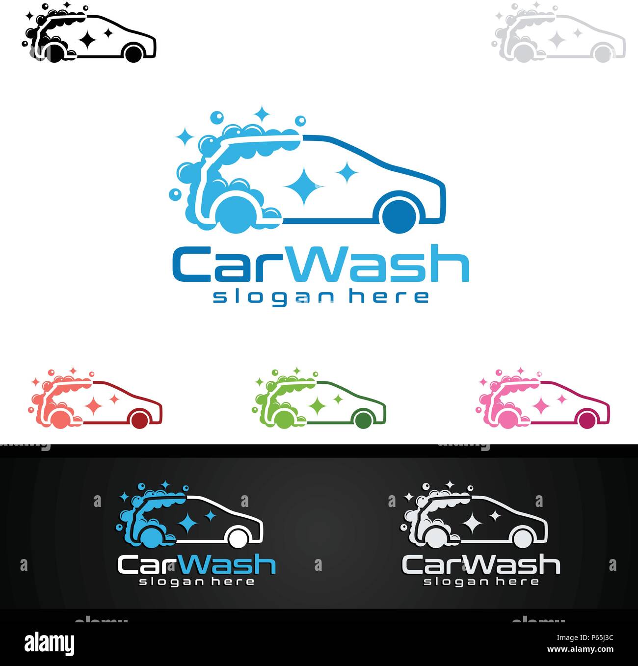 Car Wash Logo, Cleaning Car, Washing and Service Vector Logo Design ...