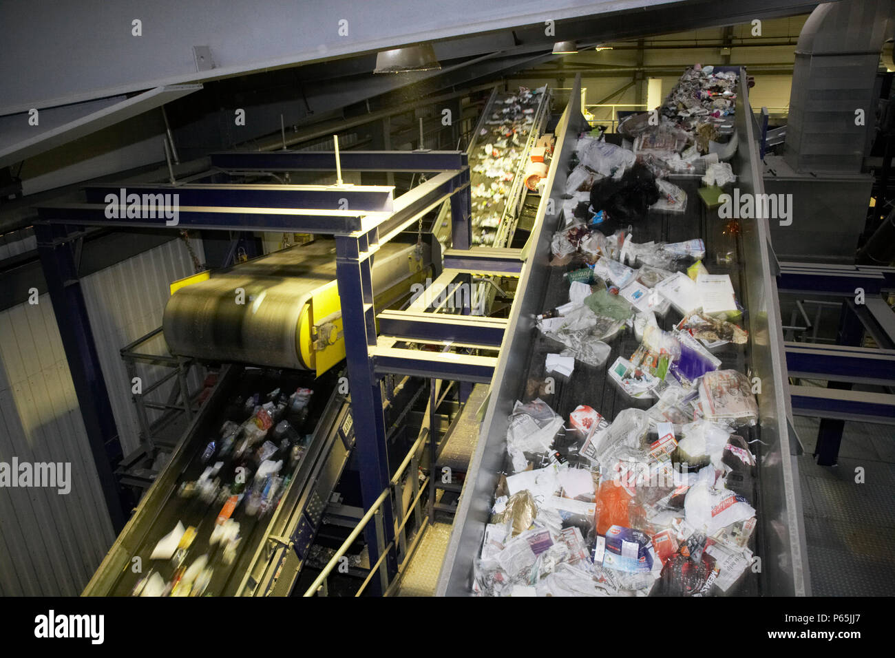 Recycling on conveyor belt Stock Photo Alamy