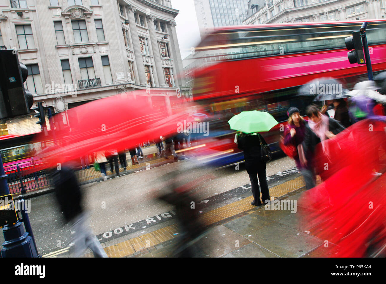 Rain and movement in Regent Street, London Stock Photo