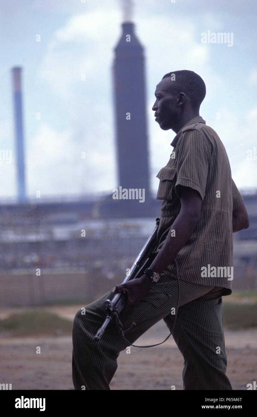 Armed Security guard protecting a mining complex in Zambia, Africa