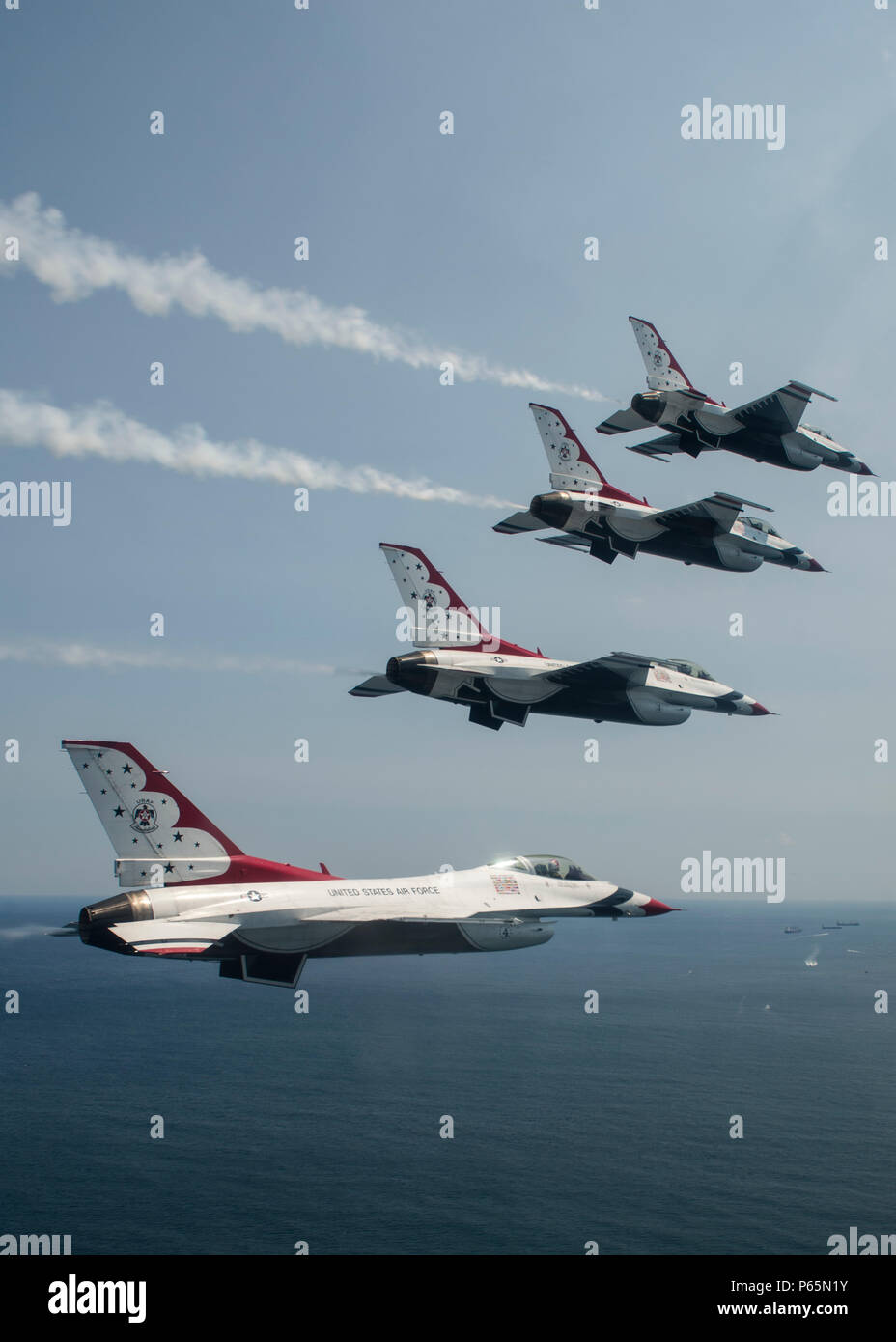 Thunderbirds pilots fly over Ft. Lauderdale during a practice show in