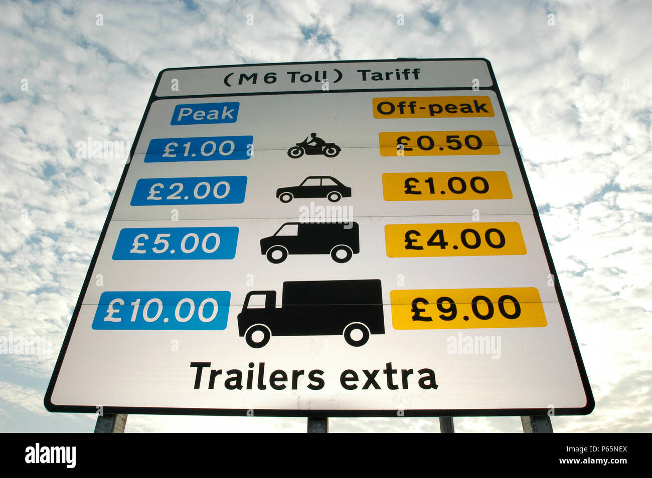Toll fees on the new M6 motorway. The M6 Toll opened in December 2003