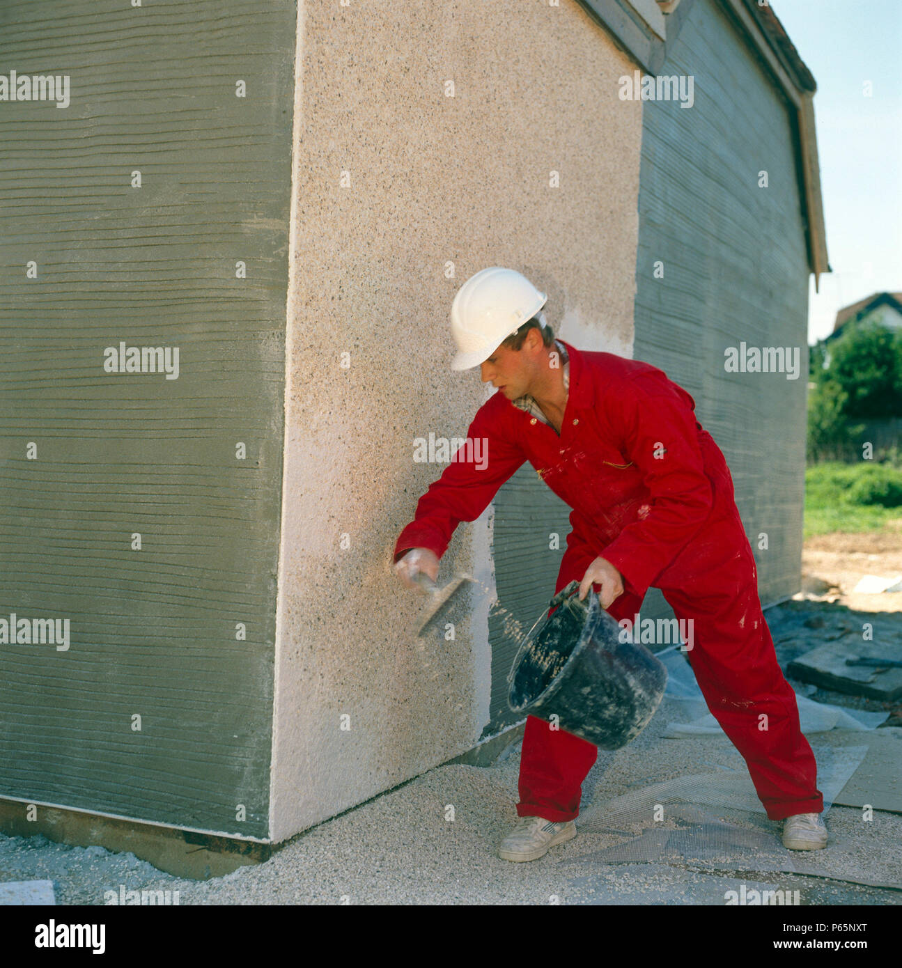Pebble dash applied on a suburban housing estate Stock Photo