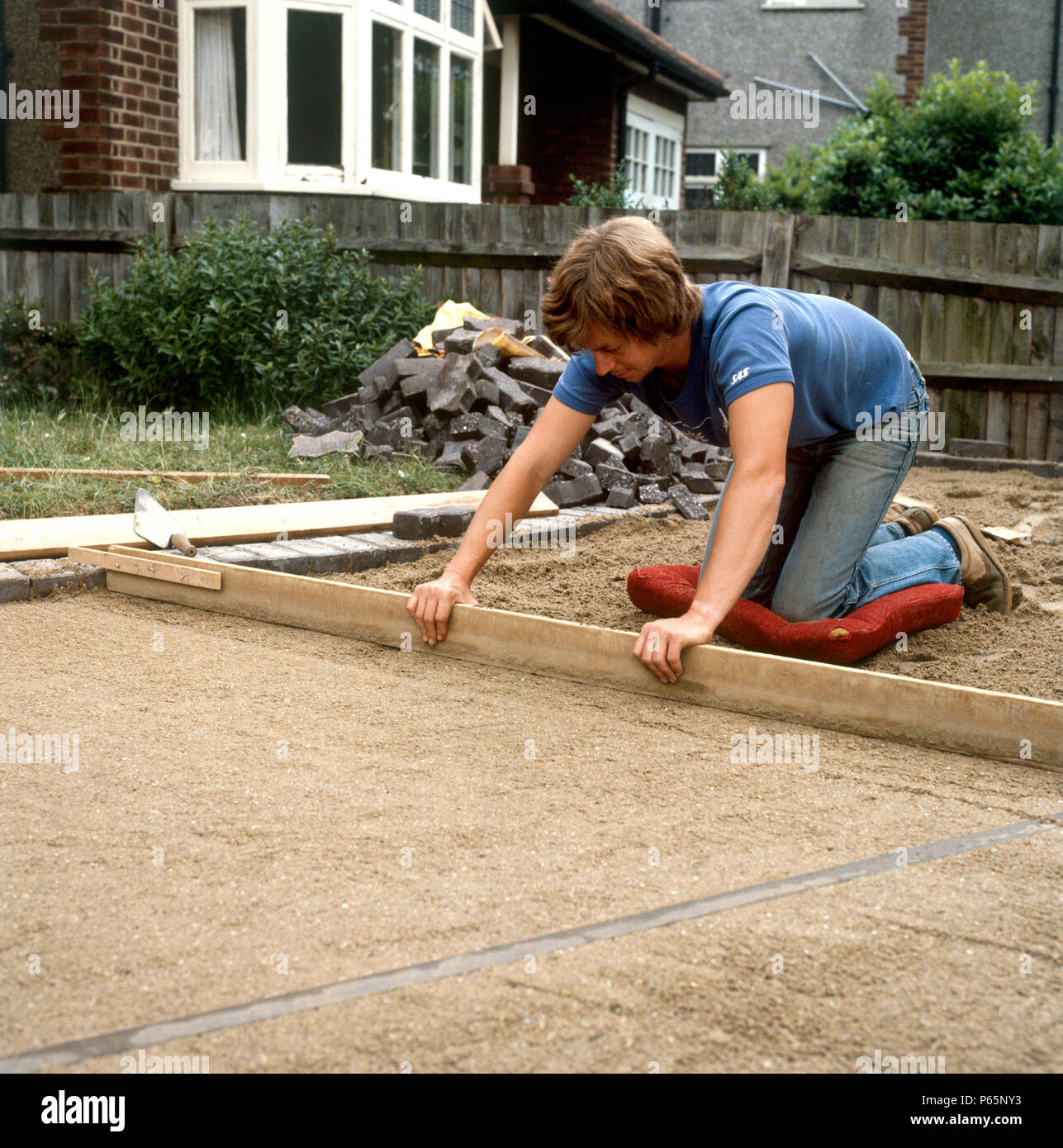 Preparing the foundations for a driveway Stock Photo