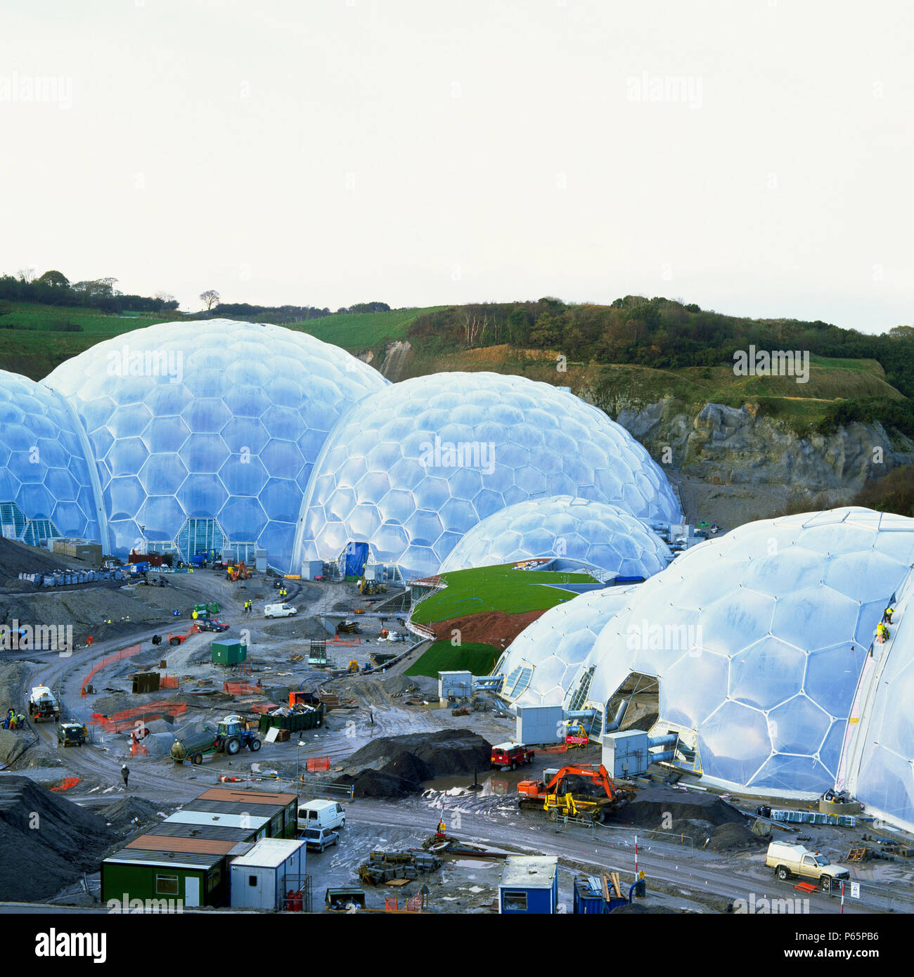 Construction of the Eden Project, Cornwall, United Kingdom. Designed by Nicholas Grimshaw and Partners. Stock Photo