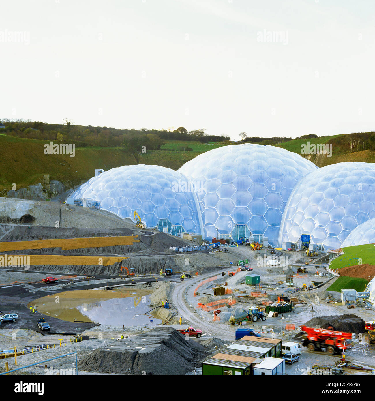 Construction of the Eden Project, Cornwall, United Kingdom. Designed by Nicholas Grimshaw and Partners. Stock Photo
