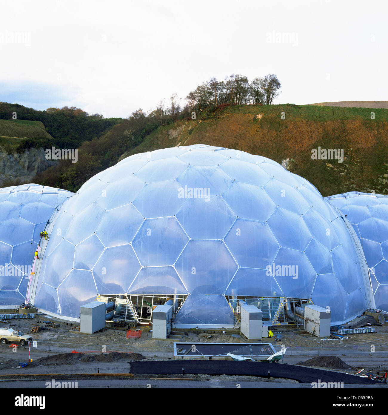 Construction of the Eden Project, Cornwall, United Kingdom. Designed by Nicholas Grimshaw and Partners. Stock Photo