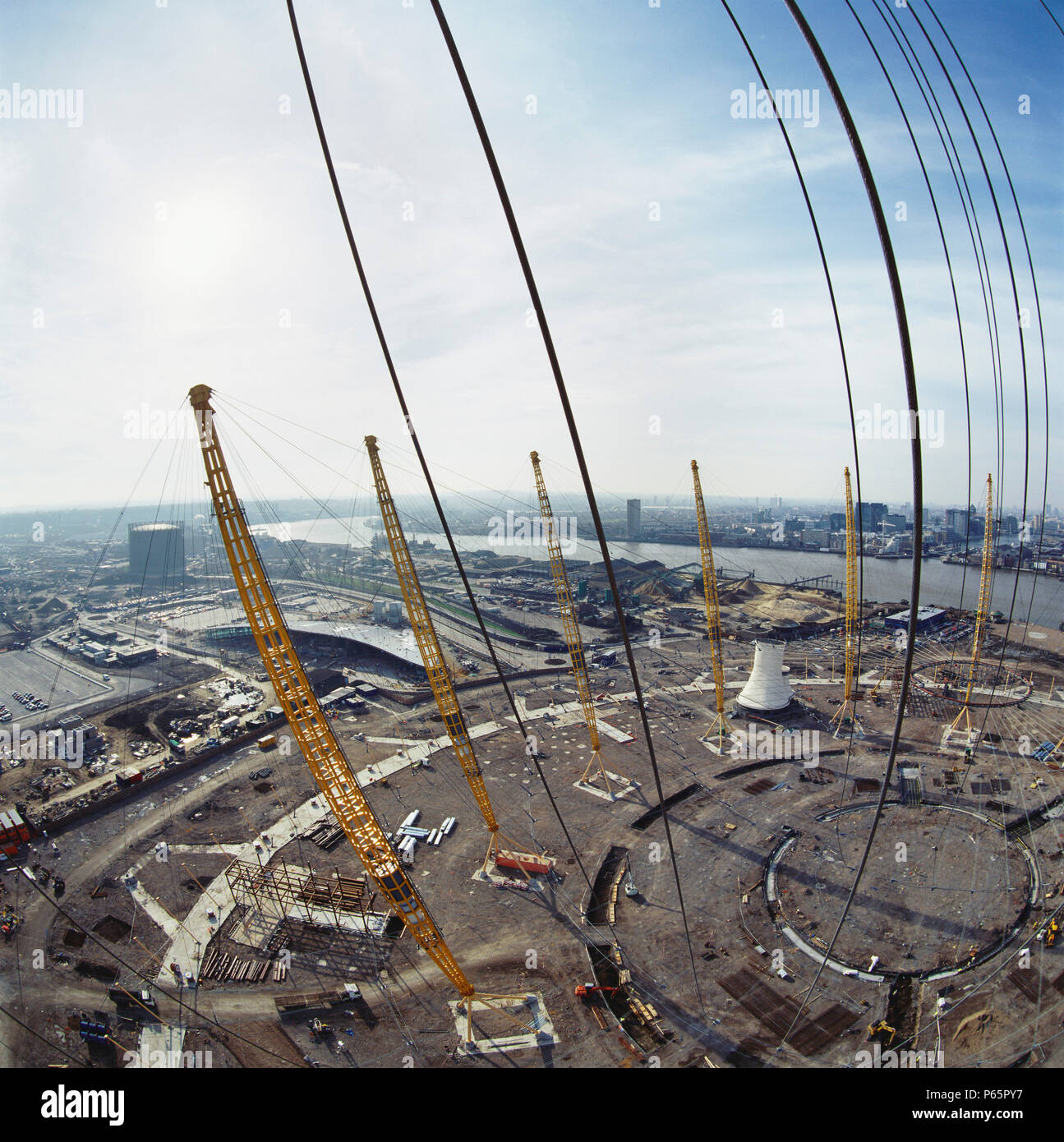 Construction of Millennium Dome roof, Greenwich, London, UK Stock Photo
