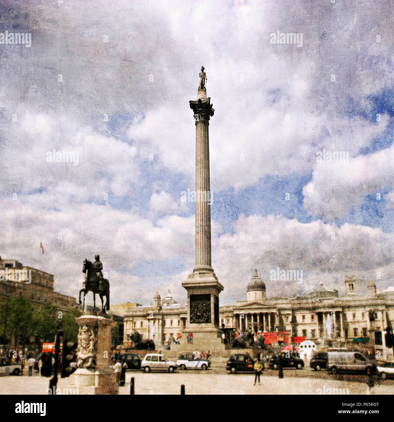 Trafalgar Square with Nelson Column, London, UK Stock Photo