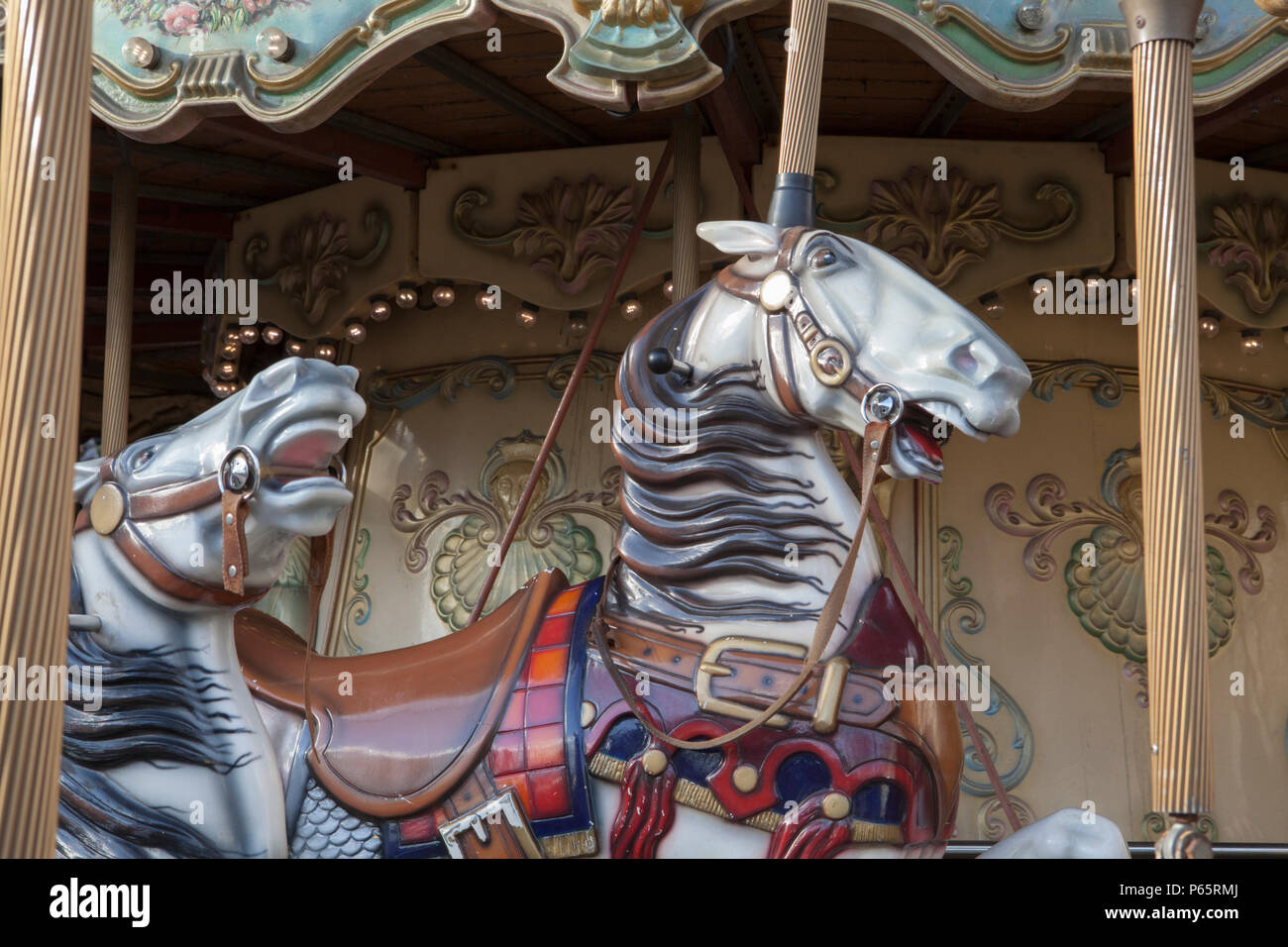 Carousel horses in the City of Paris, France Stock Photo