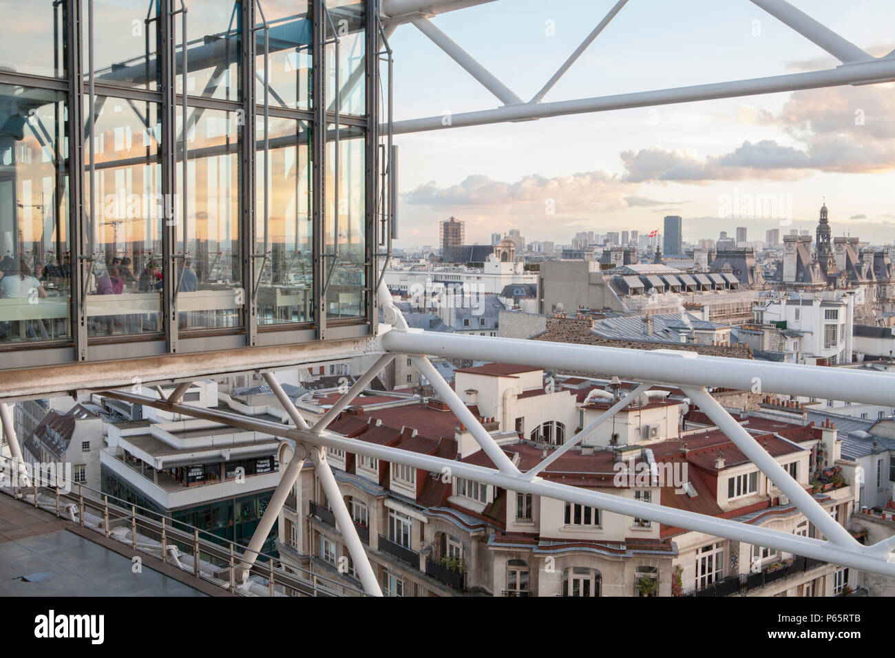 View of paris from near the cafe at Centre Georges Pompidou in Paris France, home Public Information Library and the Museum of Modern Art Stock Photo