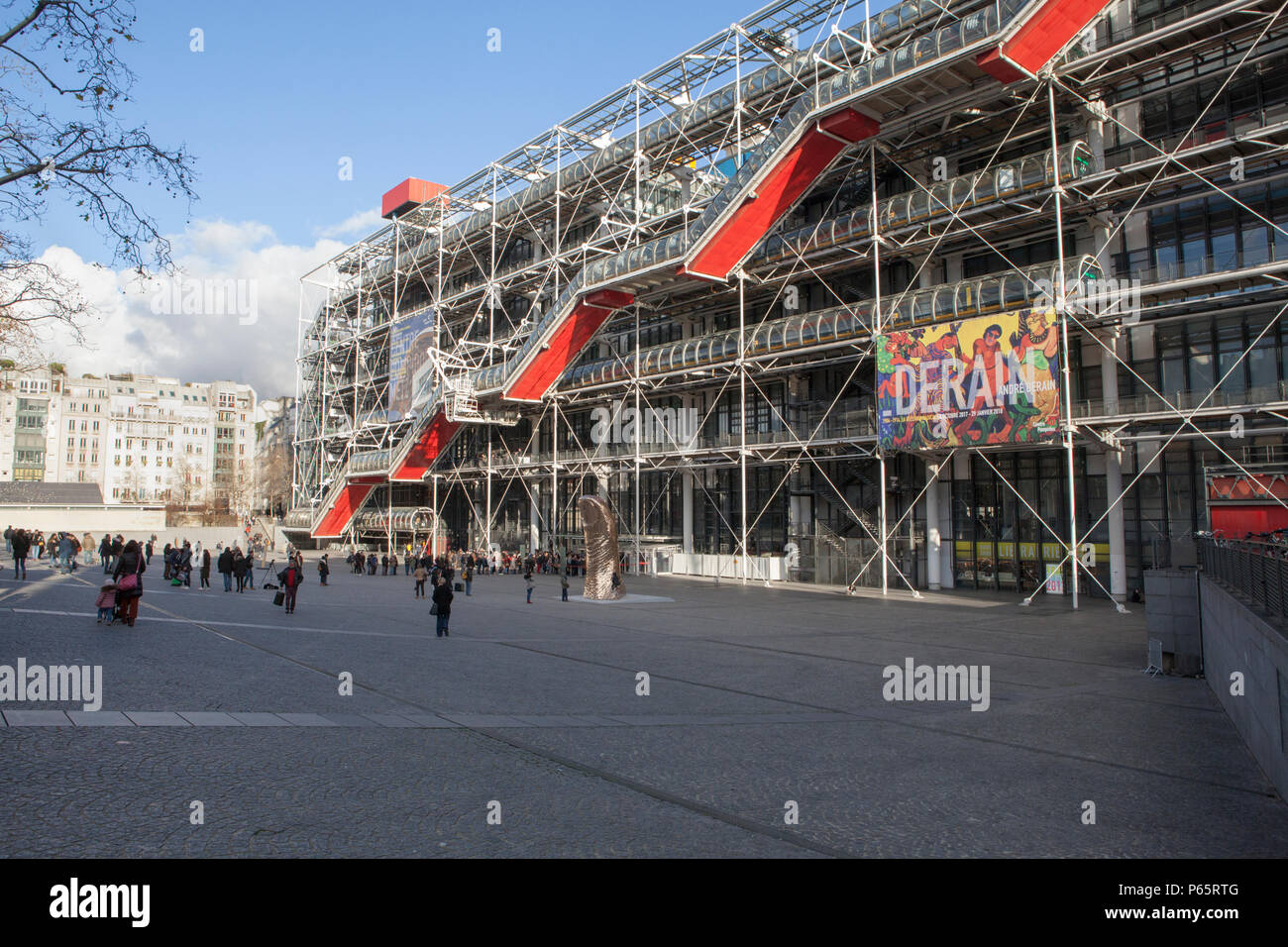 the Place Georges Pompidou and the Centre Georges Pompidou in Paris France, home of the Public Information Library and Museum of Modern Art Stock Photo