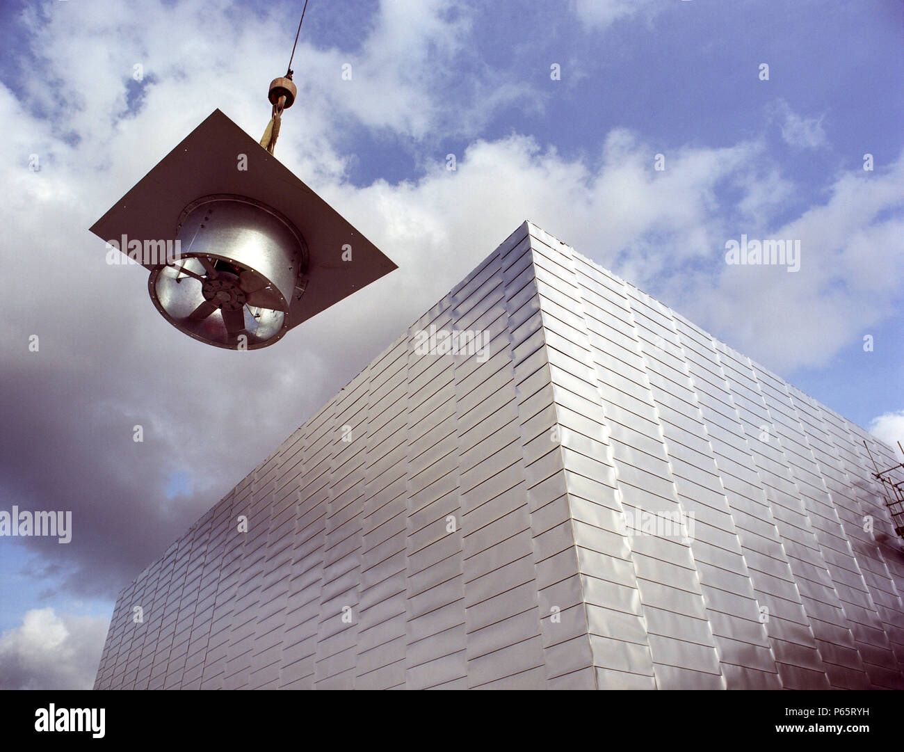 Air conditioning unit being lifted during construction of The Lowry
