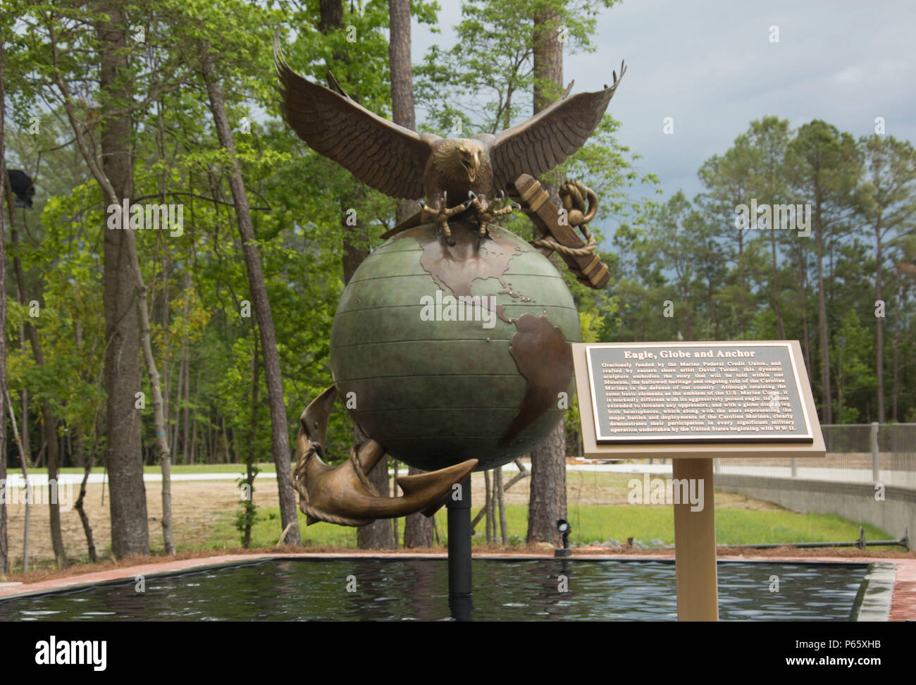 The bronze Eagle, Globe, and Anchor at the Museum of the Marine park presentation ceremony