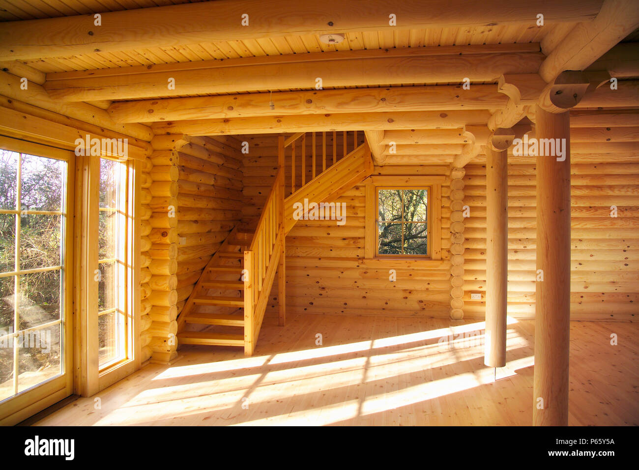 Interior Of Log Cabin And Staircase Isle Of Anglesey Nortrh West