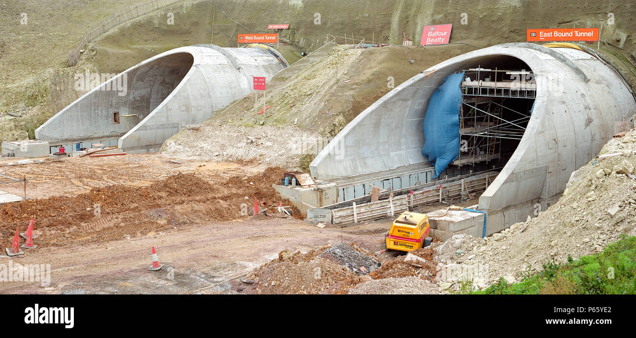 Tunnel portals on the M20 / A20. Roundhill, Kent, United Kingdom Stock