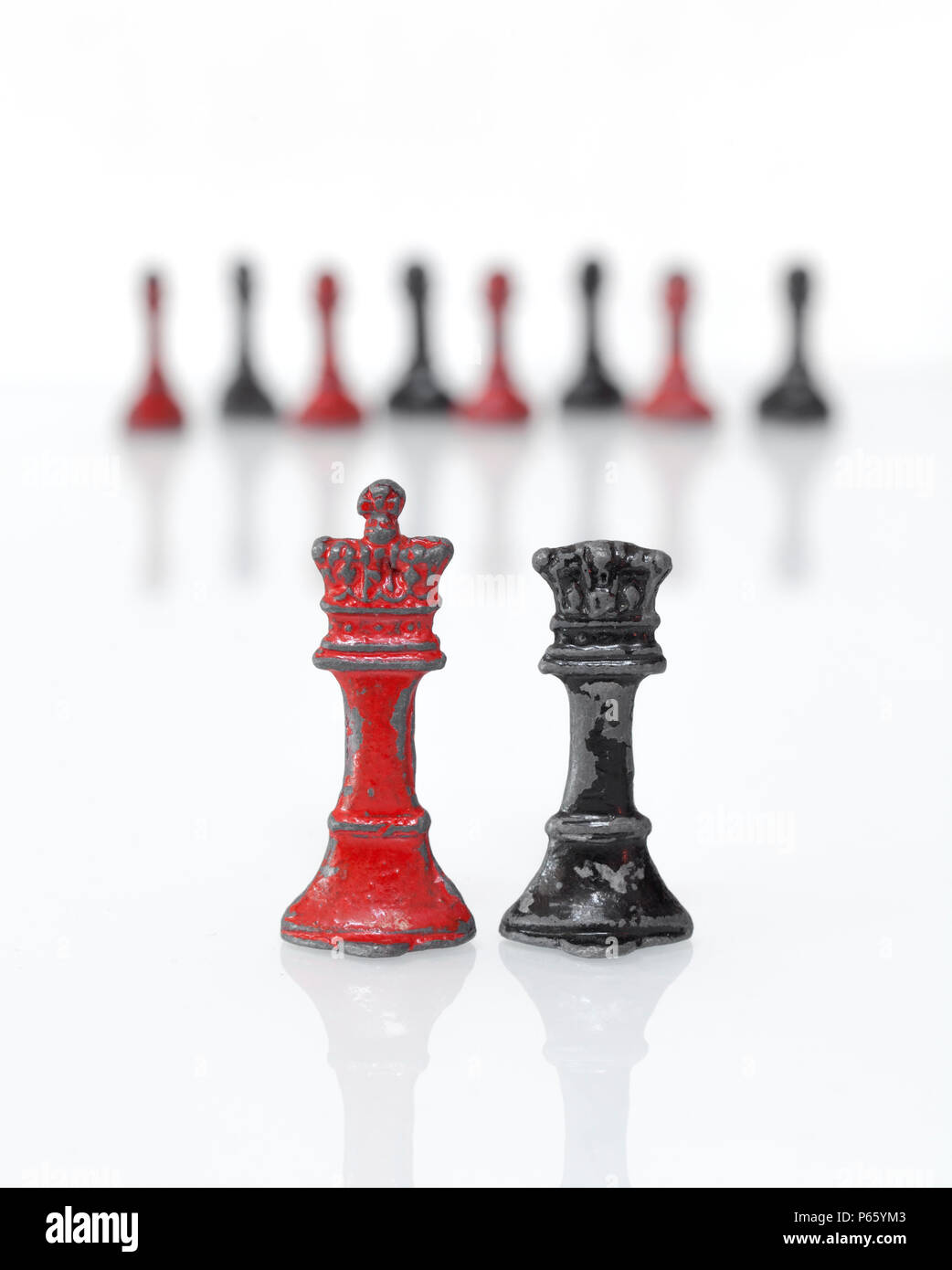 Vintage Die Cast Metal Chess Pieces - Pawns Stock Photo