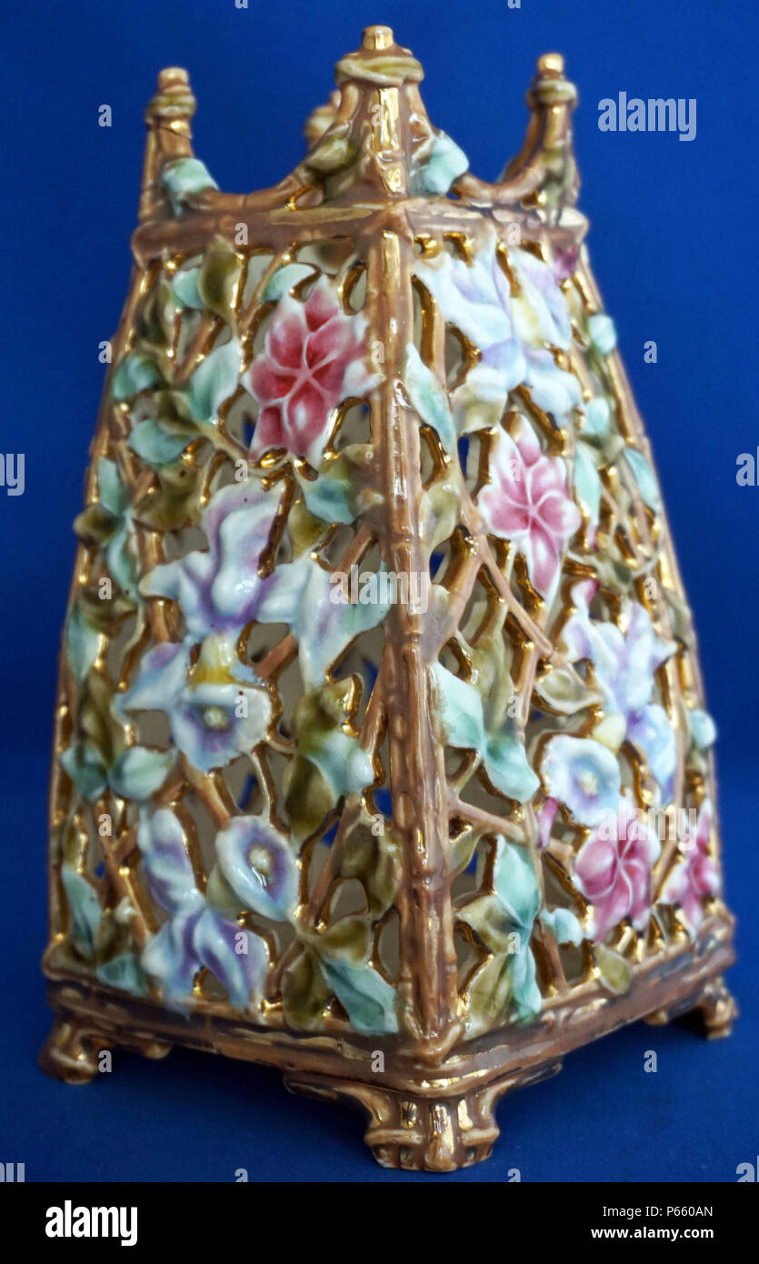 Antique Austrian Pottery Zolnay Pecs Reticulated Art Nouveau Vase