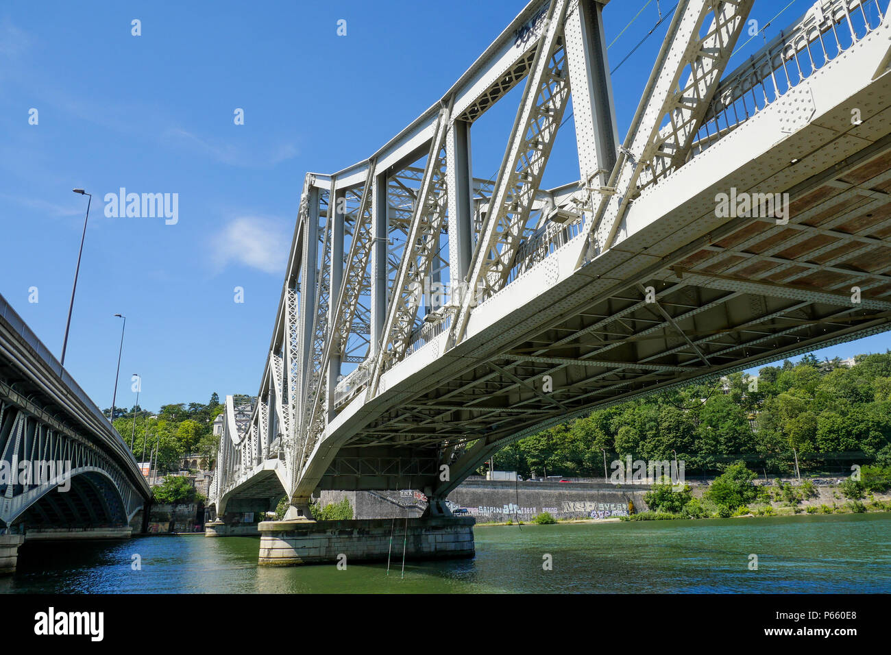 Railway bridge, Confluence district, Lyon, France Stock Photo Alamy