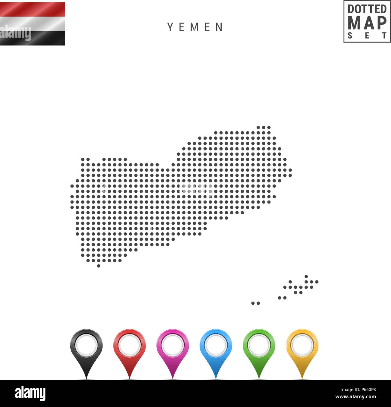 Dots Pattern Vector Map Of Yemen Stylized Silhouette Of Yemen Flag Of Yemen Set Of 