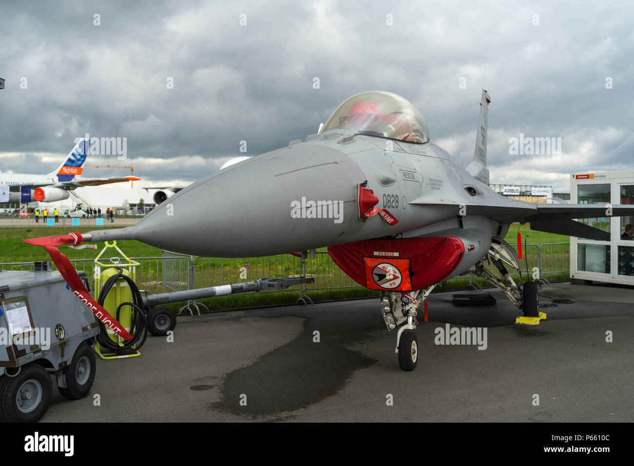 Multirole fighter, air superiority fighter General Dynamics F-16 Fighting Falcon. US Air Force. Exhibition ILA Berlin Air Show 2018. Stock Photo