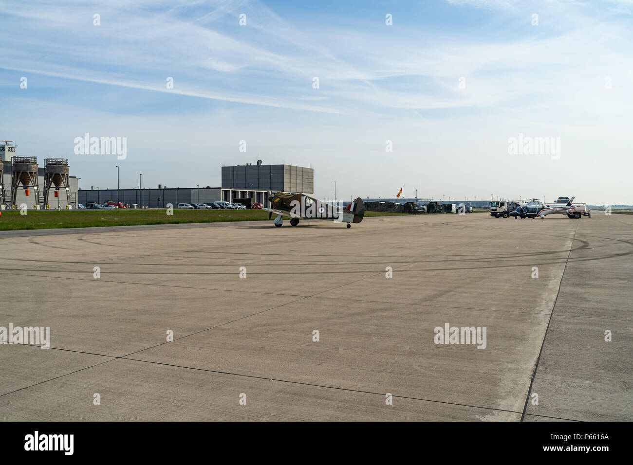 BERLIN - APRIL 27, 2018: Fighter aircraft CAC Boomerang on the airfield. Exhibition ILA Berlin Air Show 2018. Stock Photo