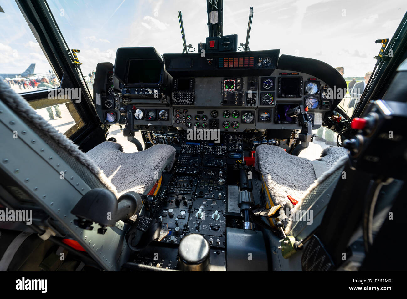 Cockpit of multipurpose military helicopter Westland WG13 Super Lynx