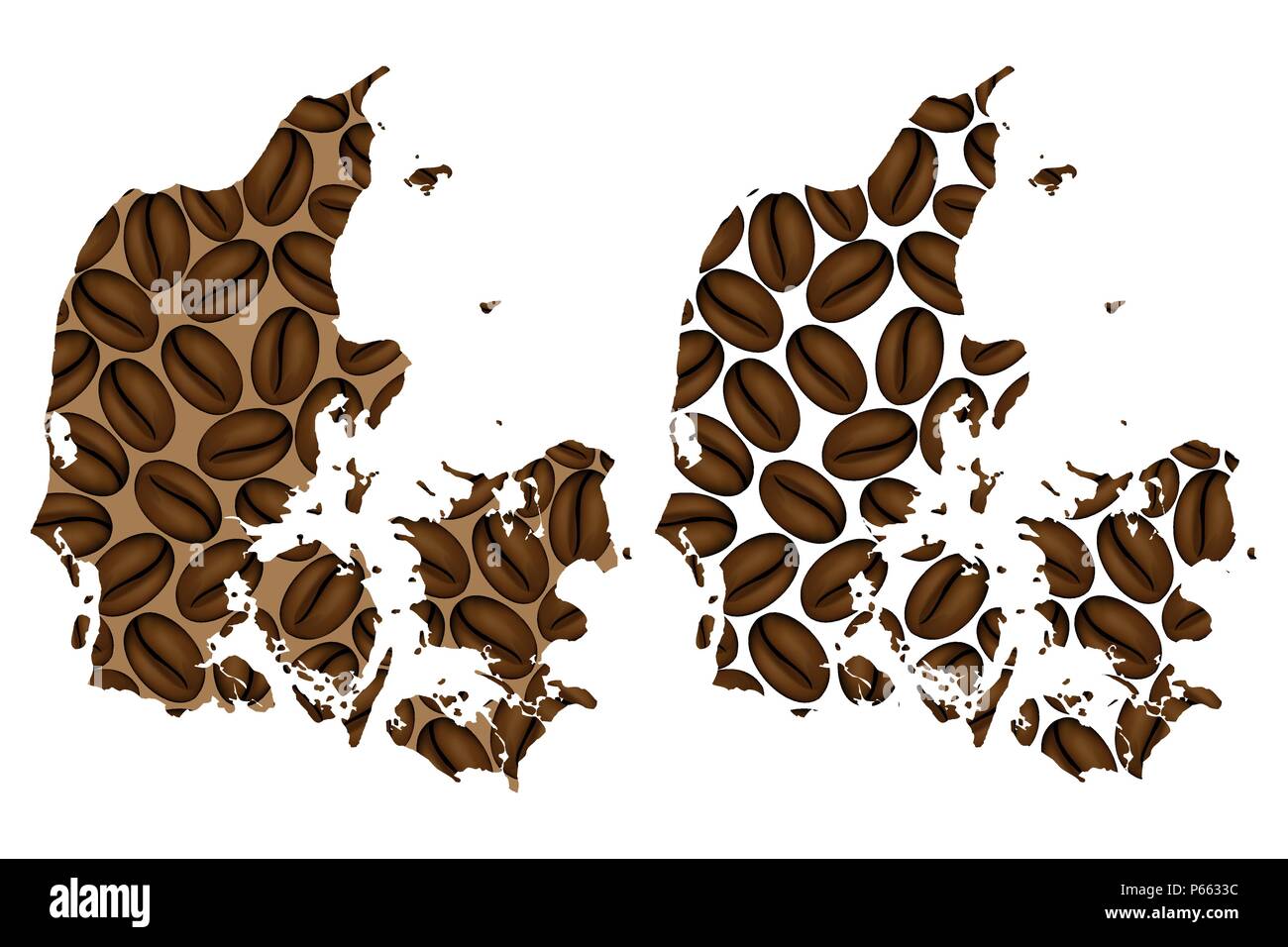 Denmark map of coffee bean, Kingdom of Denmark map made of coffee