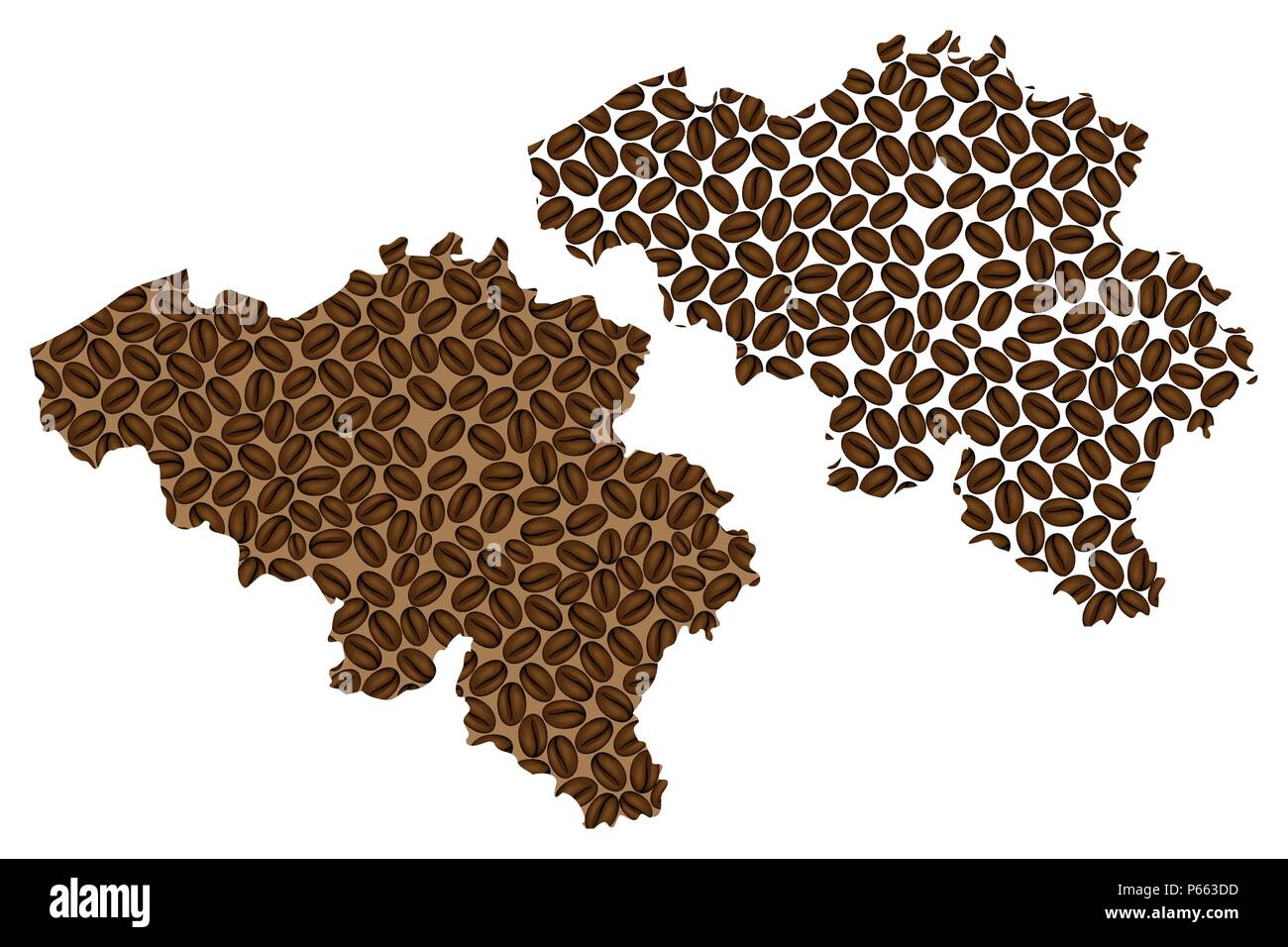 Belgium map of coffee bean, Kingdom of Belgium map made of coffee