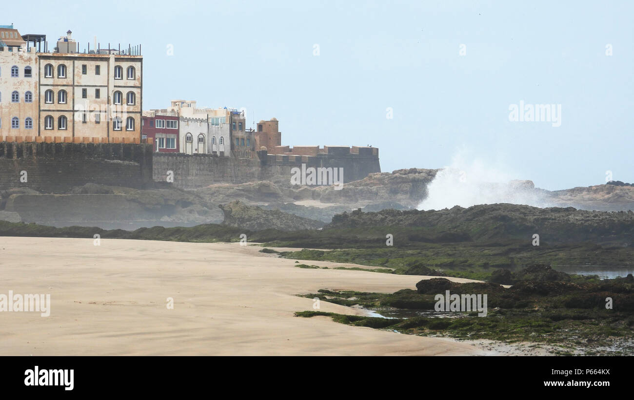 The walls of the Medina and general overview of the ancient port of Essaouira in Morocco Stock Photo