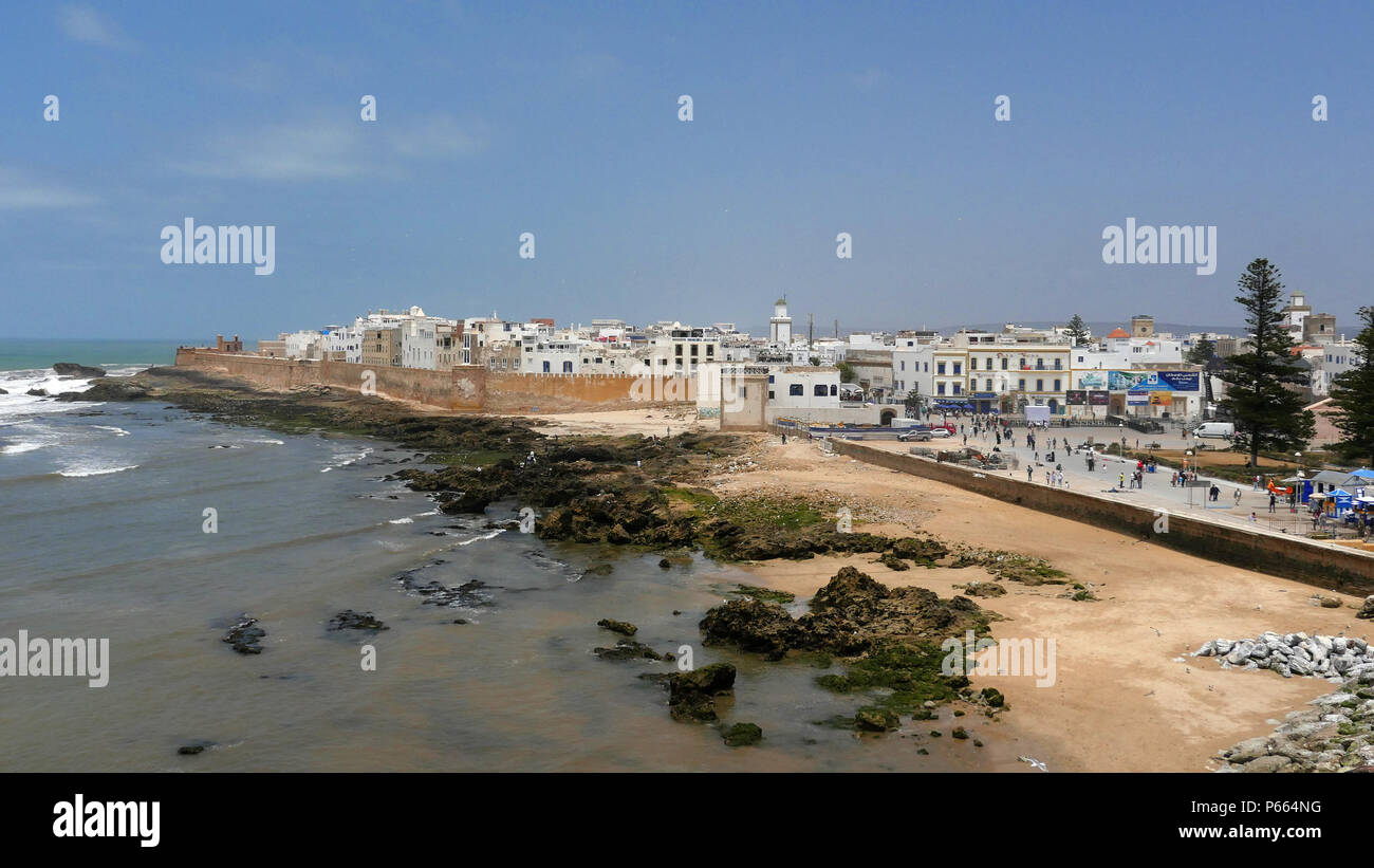 The walls of the Medina and general overview of the ancient port of Essaouira in Morocco Stock Photo