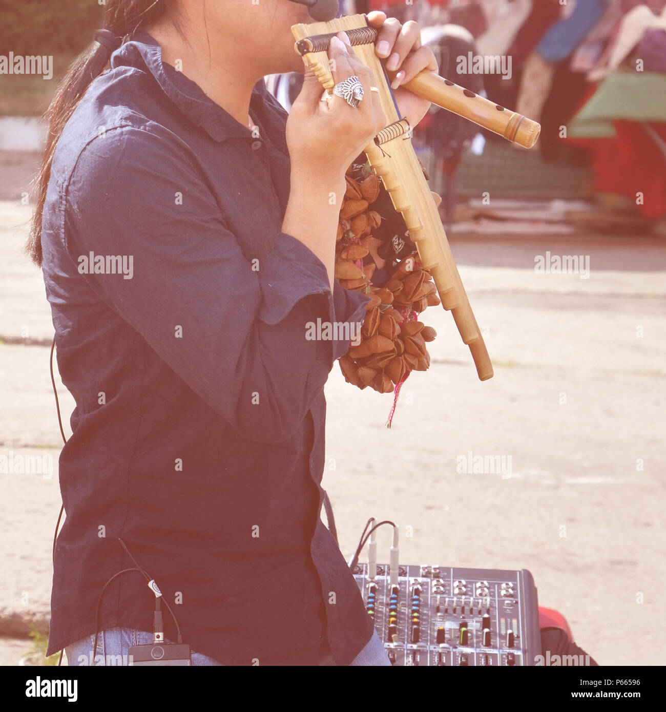 A street performer from Peru performing Latin American music on