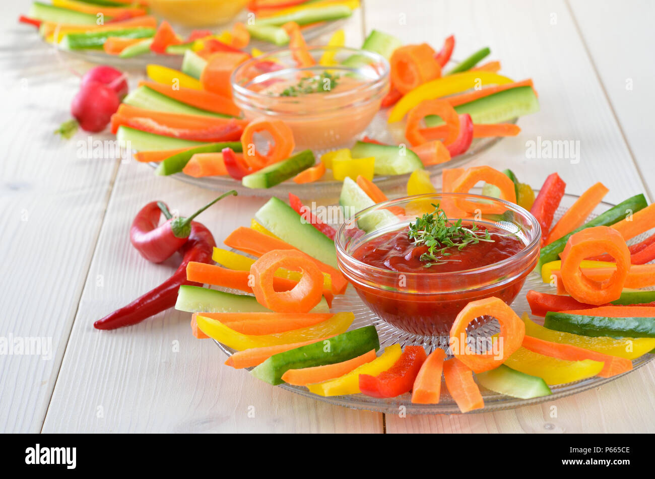 Raw vegetables as stick with dip hires stock photography and images