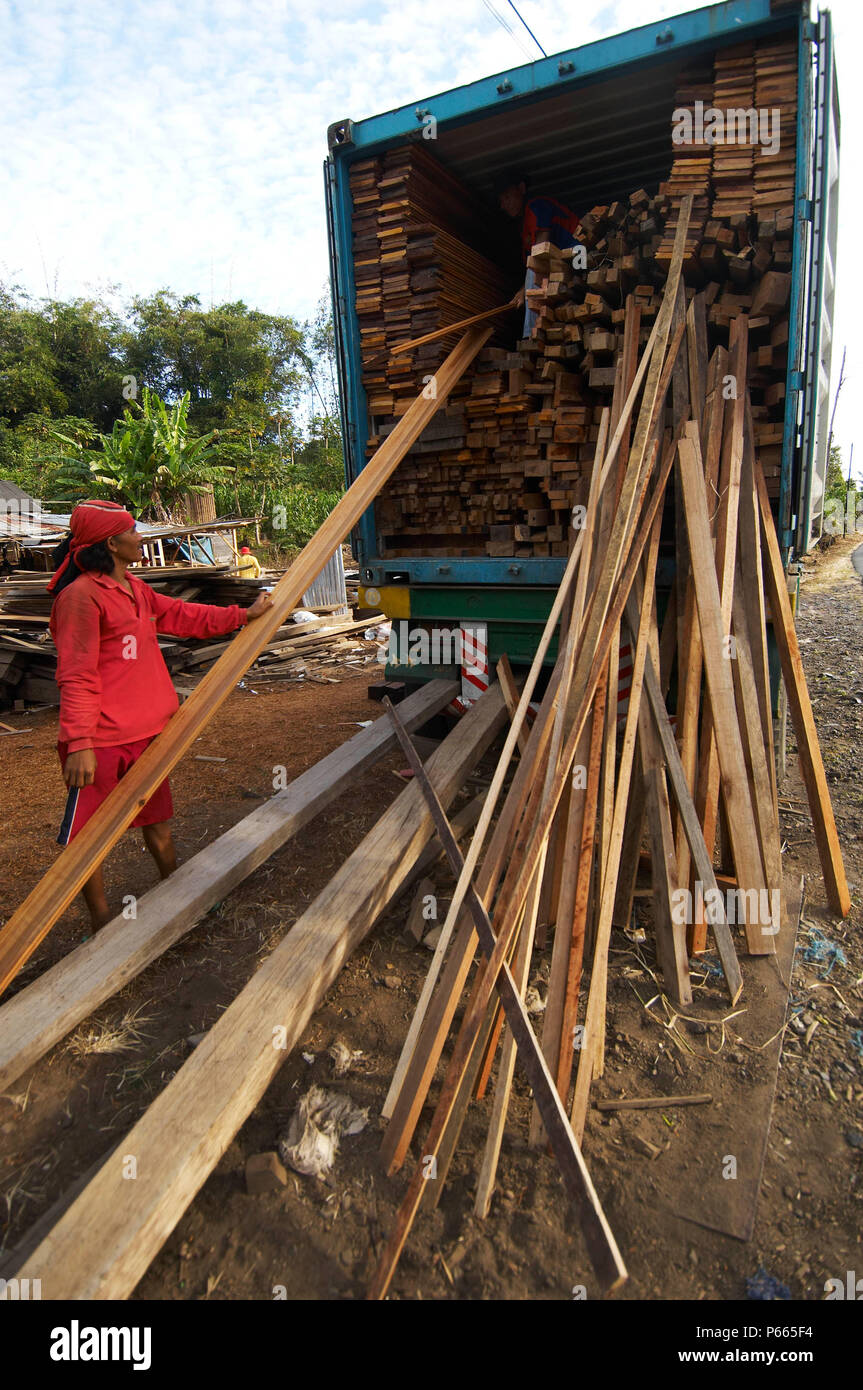 Indonesia,  North Sulawesi, near Bitung. Wooden houses factory. Theses houses ares sold as kit abroad. Stock Photo