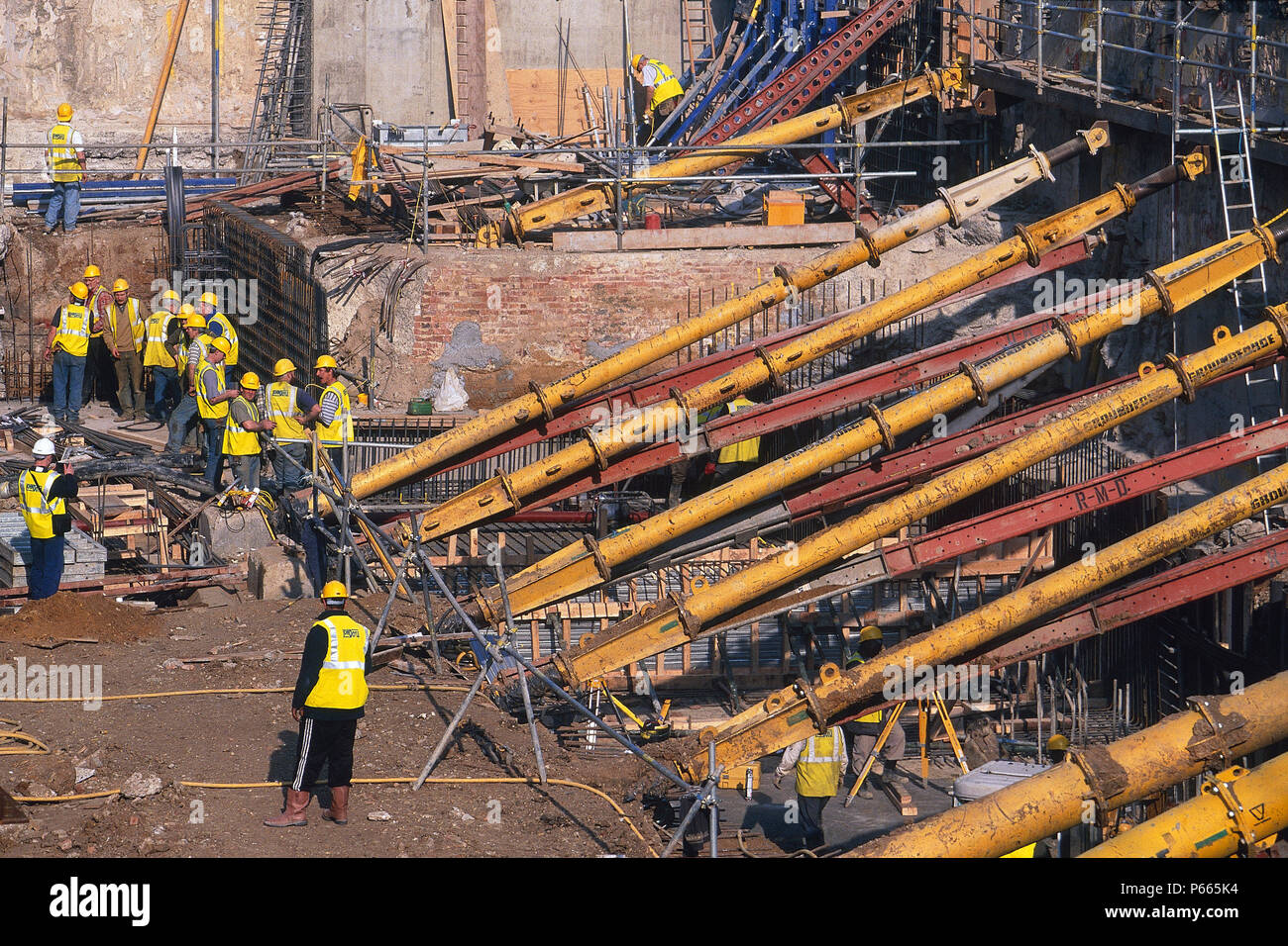 Wall retention in progress on construction site, United Kingdom Stock