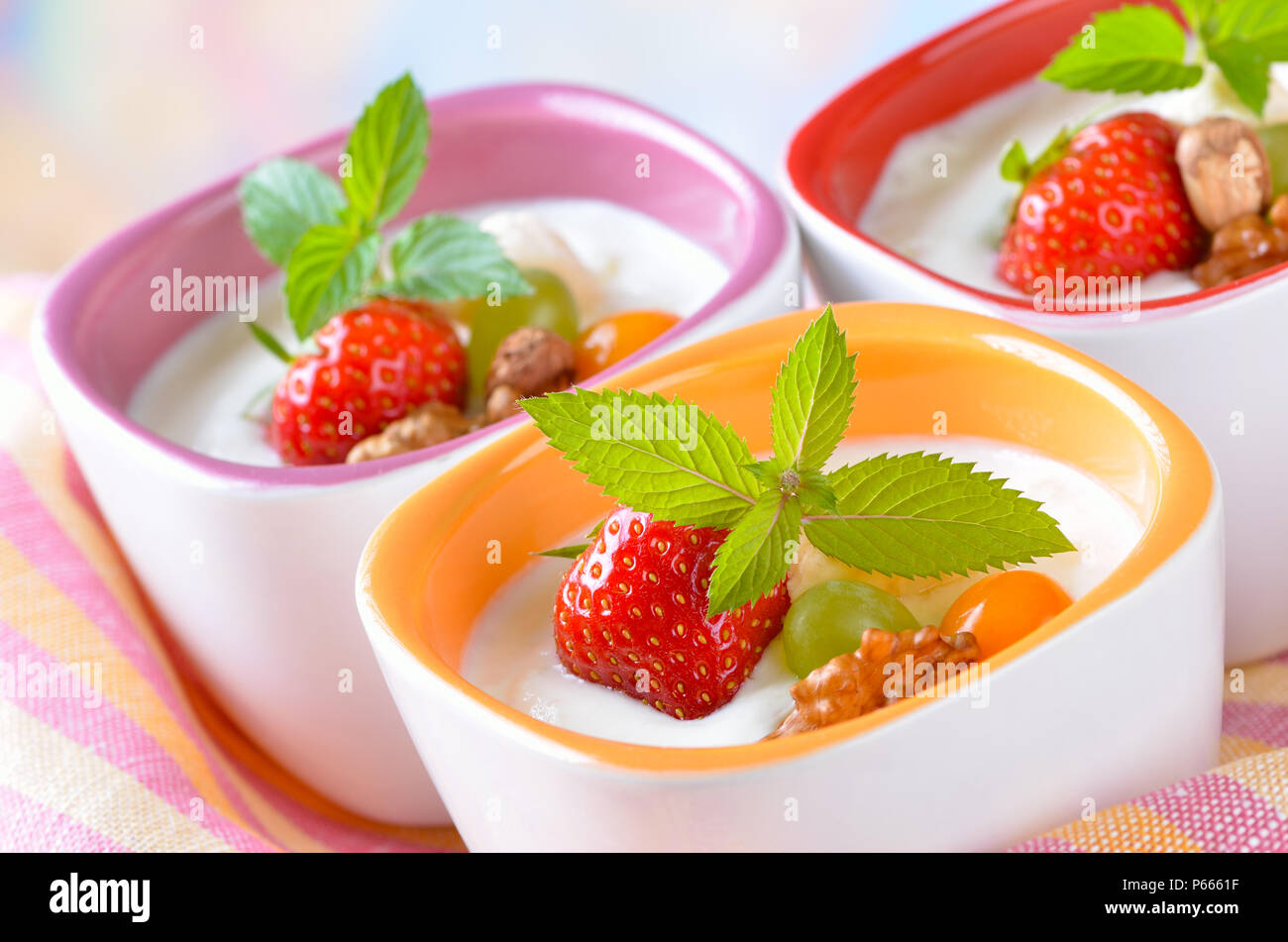 Natural yogurt with fresh fruit and nuts Stock Photo Alamy