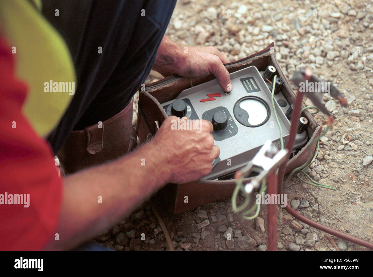Lightning Conductor Engineering. Testing installations. Stock Photo