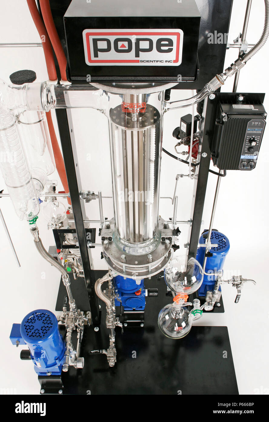 Wiped film still and evaporator used in manufacturing of oils, chemicals, polymers and fragrances Stock Photo