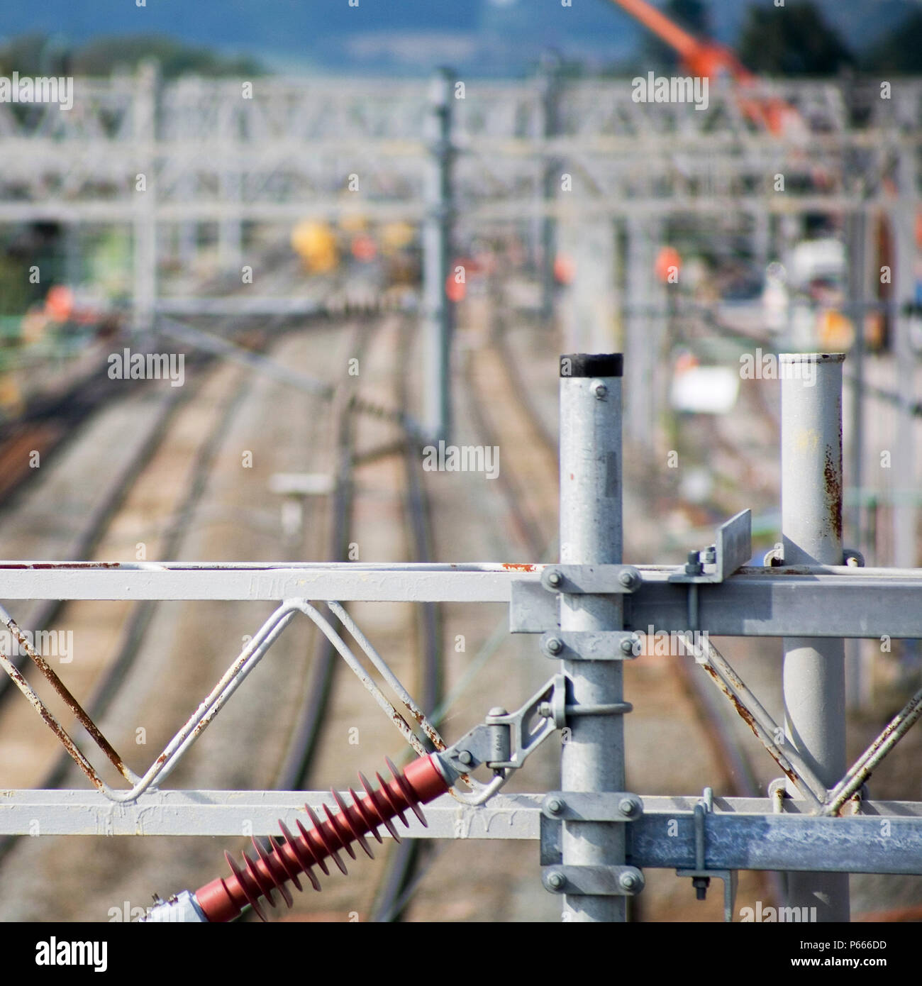 track maintenance workers for Network Rail, on the West Coast Mainline, near Rugeley, UK Stock Photo