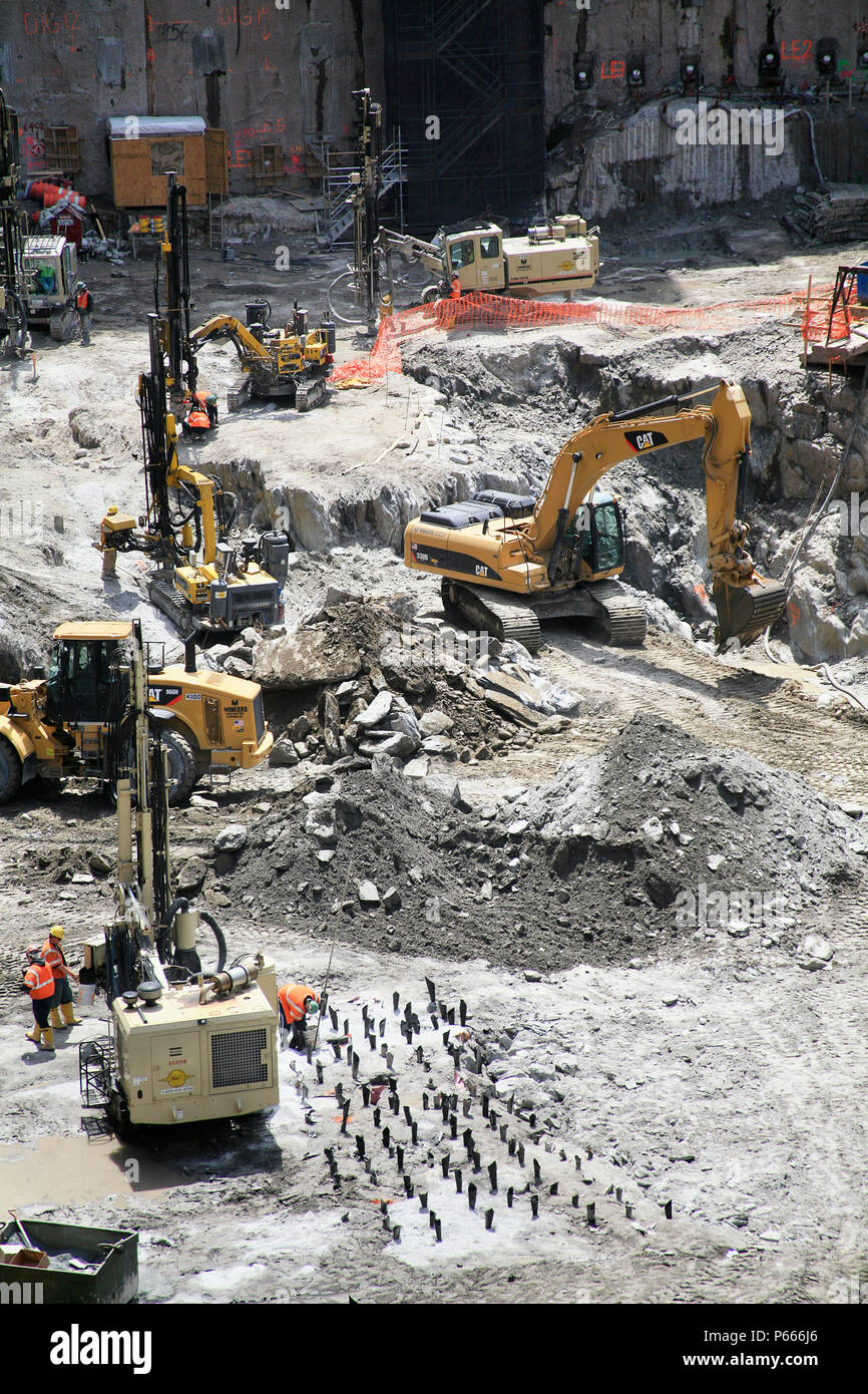 Excavations at Tower Four site, World Trade Center, Lower Manhattan, New York City, USA, elevated view Stock Photo