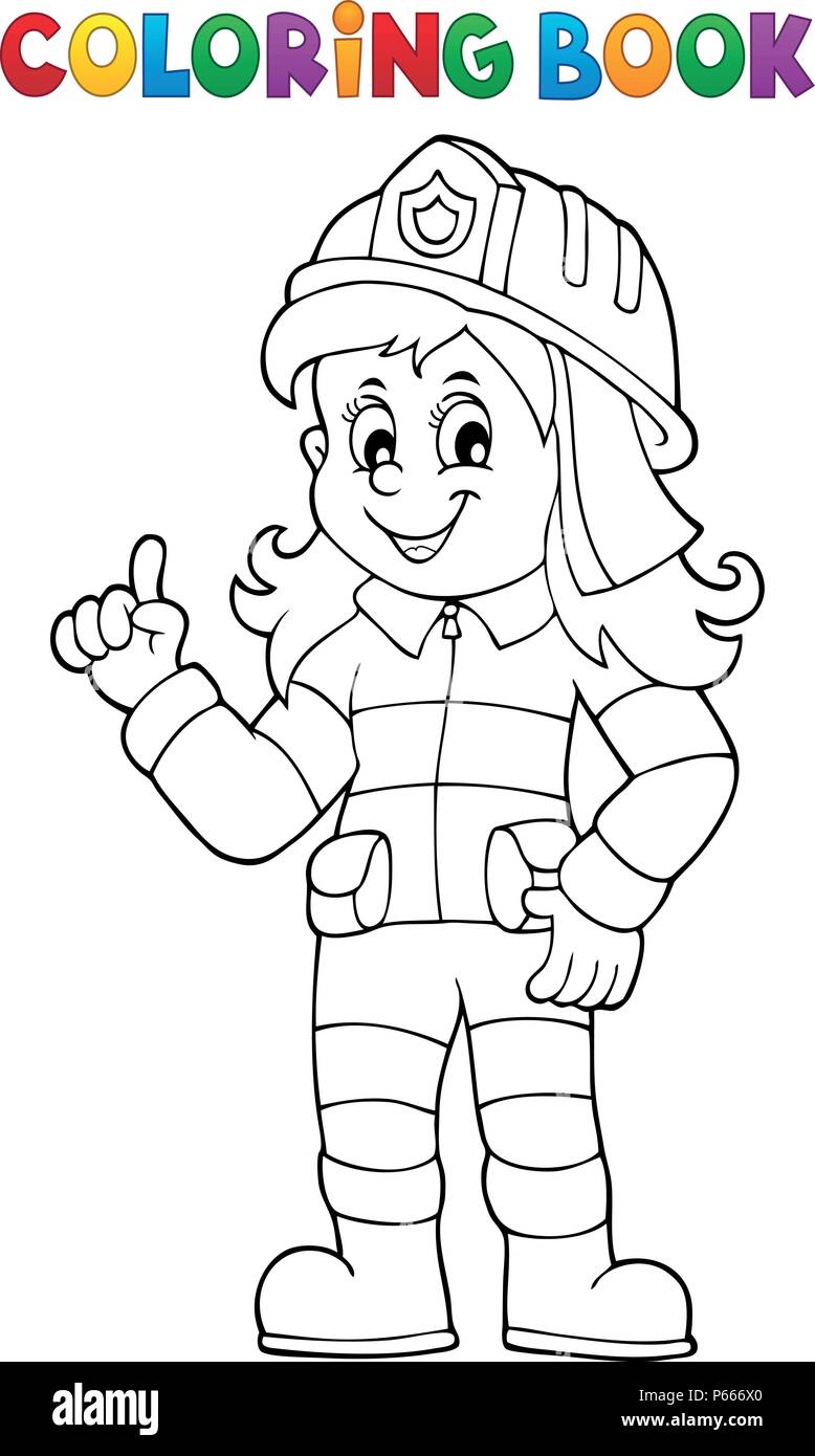 Coloring book firefighter woman 1 - eps10 vector illustration Stock ...