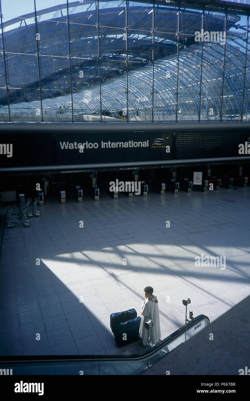 Concourse of Waterloo International  Eurostar Terminal. London, United Kingdom. Designed by Nicholas Grimshaw and Partners. Stock Photo