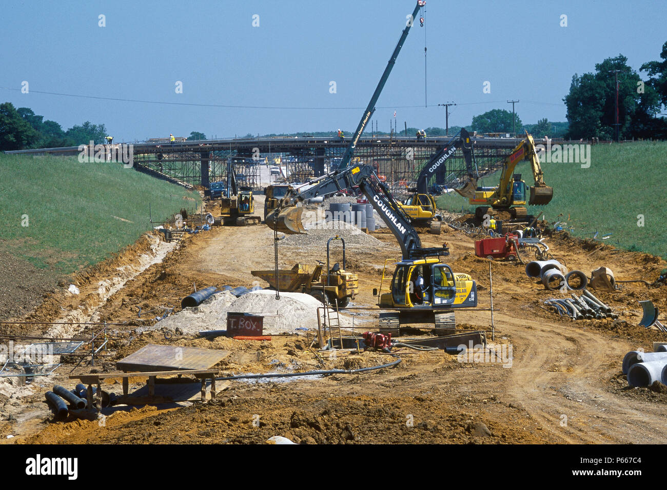 Earthworks and preparation of formation during construction of  Great Leighs bypass. Essex, United Kingdom. Stock Photo