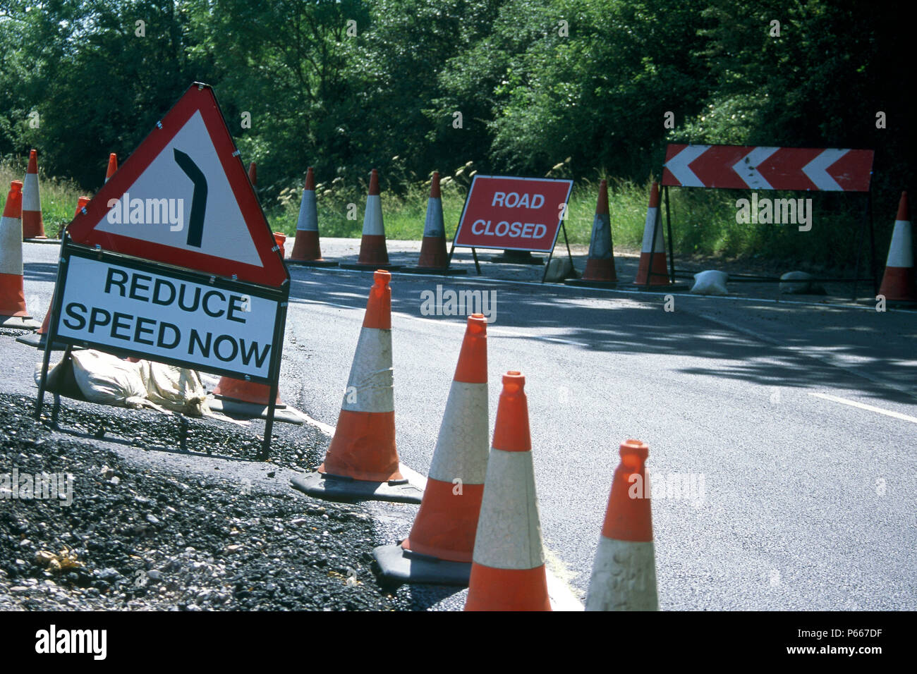 Traffic management during construction of Great Leighs bypass. Essex, United Kingdom. Stock Photo