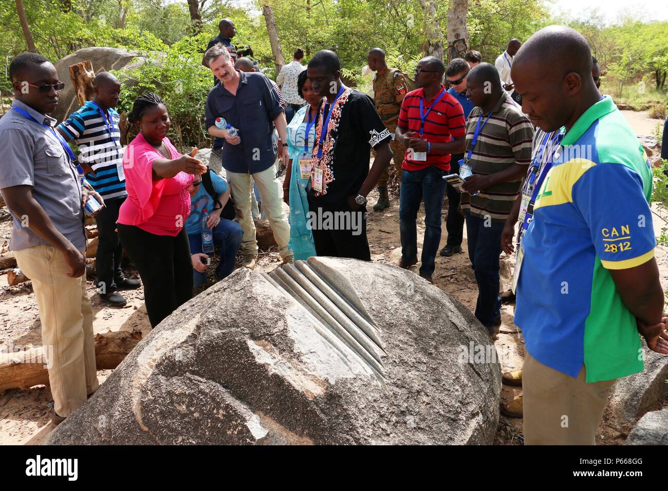 Western Accord 16 participants gaze at a rock sculpture at The Granite  Sculptures of Laongo in Burkina Faso, May 8, 2016. This was the first  activity during the group's Cultural Day event. (