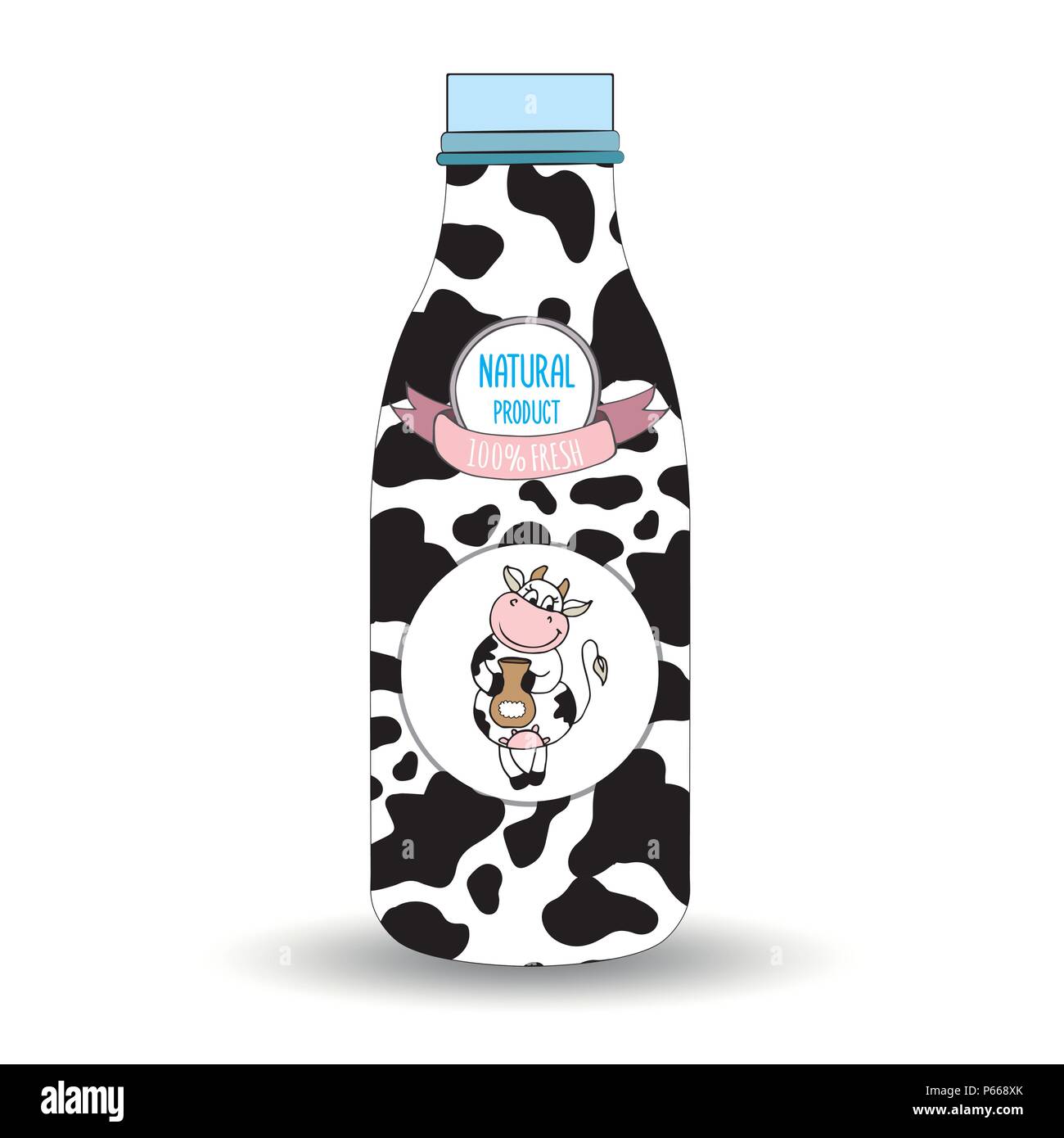 A bottle of milk and cow's label,isolated, vector illustration Stock