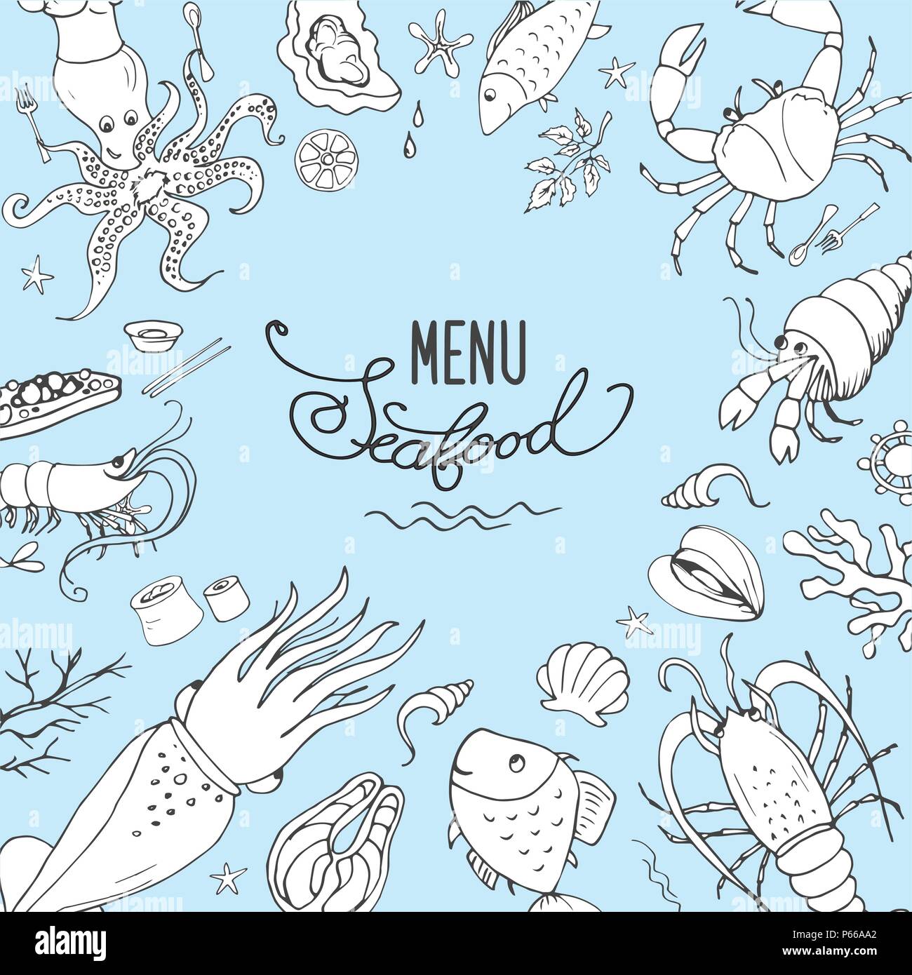 Seafood set,icons or objects,stock vector illustration Stock Vector