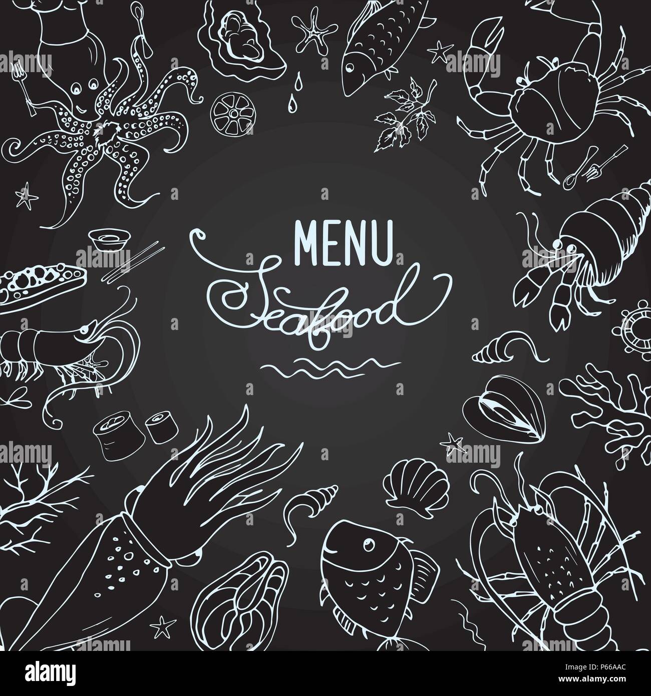 Seafood set,icons or objects,stock vector illustration Stock Vector