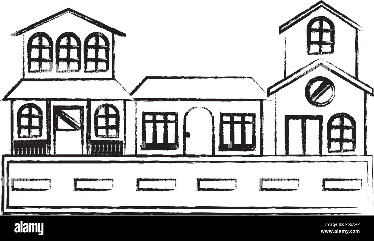 sketch of Street with houses over white background, vector illustration ...