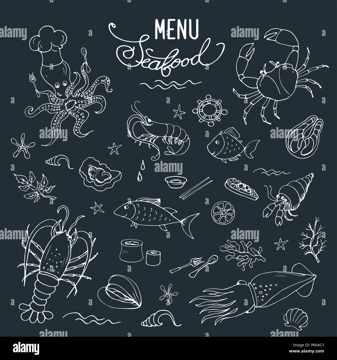 Seafood set,icons or objects Stock Vector